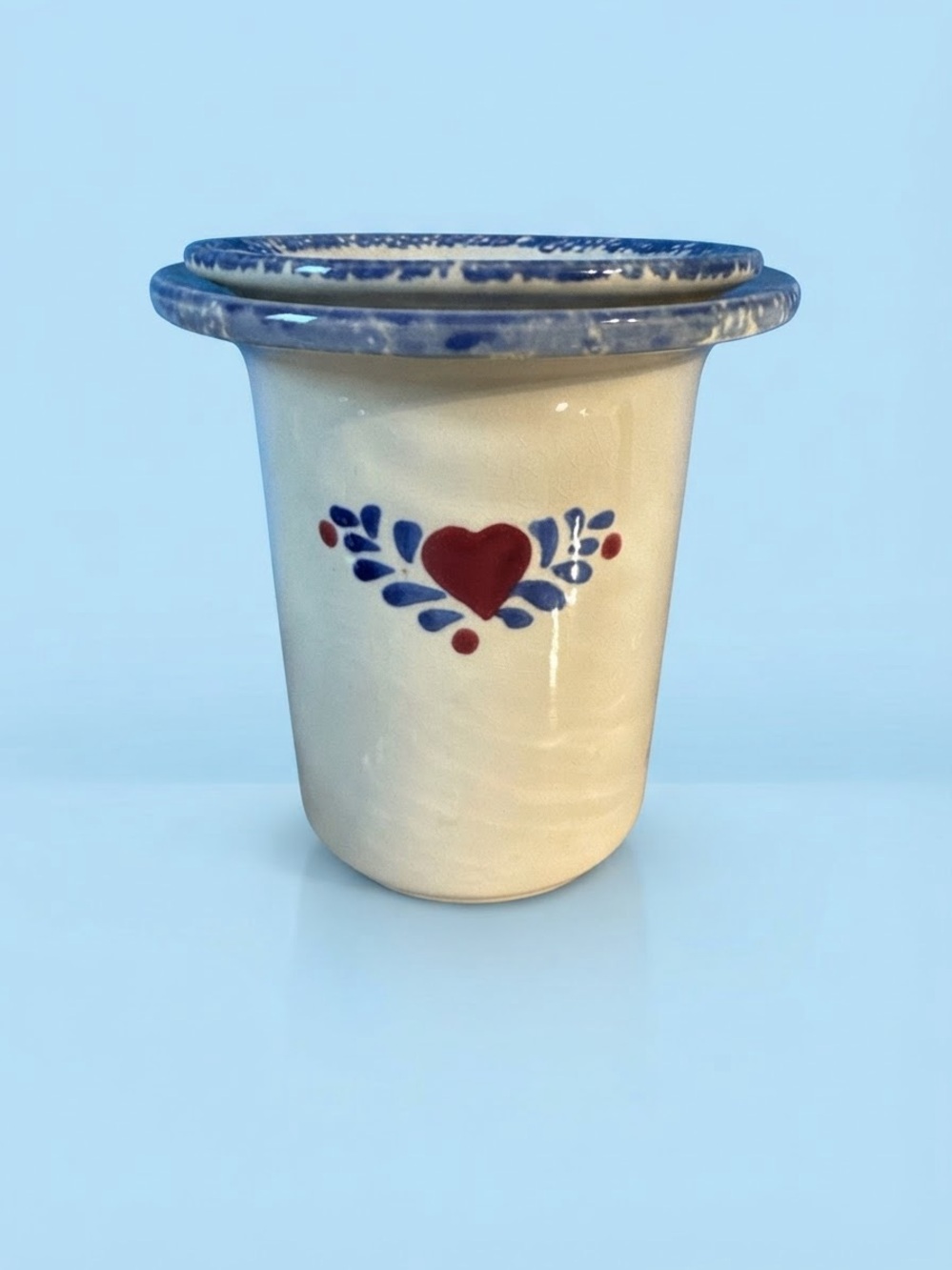 Hand-Painted Heart Ceramic Chilled Dip Holder in Cream and Blue